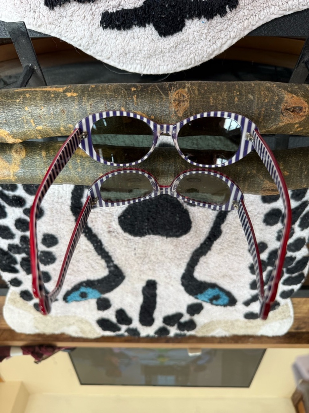Jonathan Adler Red Cat-Eye Sunglasses with Striped Temples - Picture 6 of 6